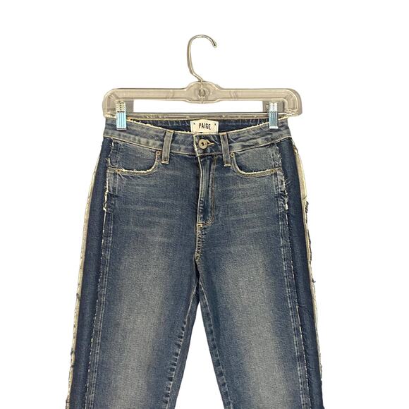 Paige Blue Fringe Side Panel Raw Hem Julia Skinny Ankle Denim Jeans Women Sz 24 - Picture 4 of 11